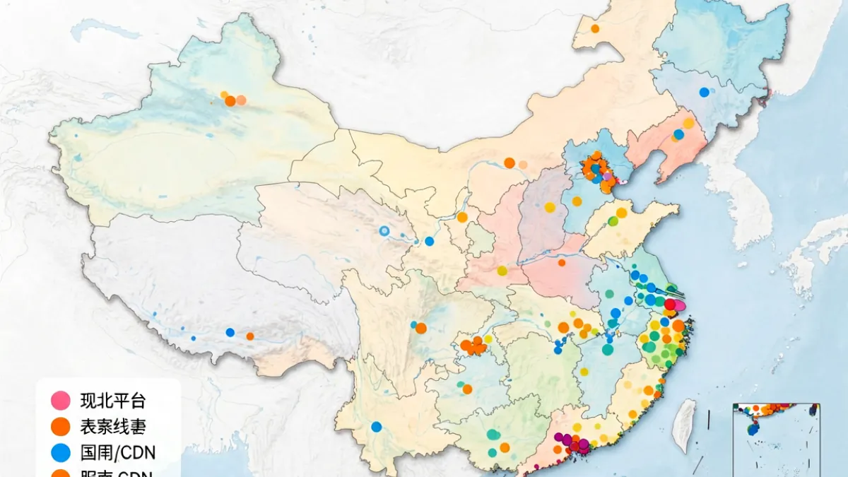 骚虎视频在线观看主站与其他平台CDN节点分布示意图，地图上标注多个服务器位置